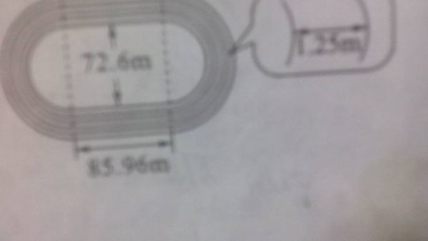 田径场400米跑道的结构以及各部分的数据如右图,直道的长度是85,96米第一条半圆形跑道的直径为7
